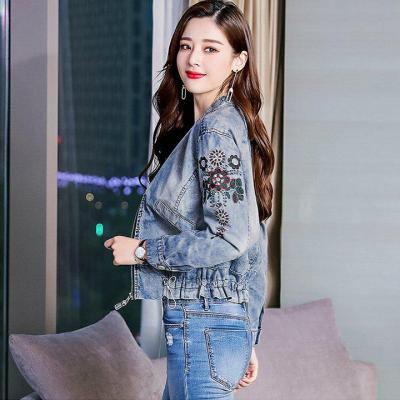 ÁO KHOÁC JEAN CỔ TRỤ TAY THÊU HOA - NK321